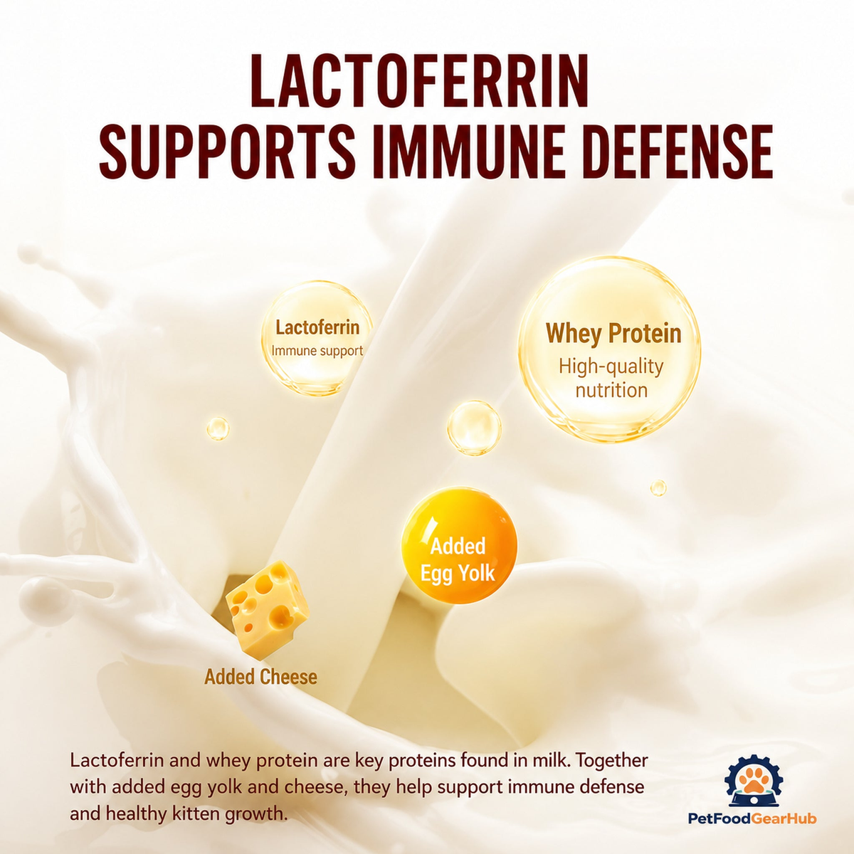 Lactoferrin, whey protein, egg yolk, and cheese kitten nutrition guide
