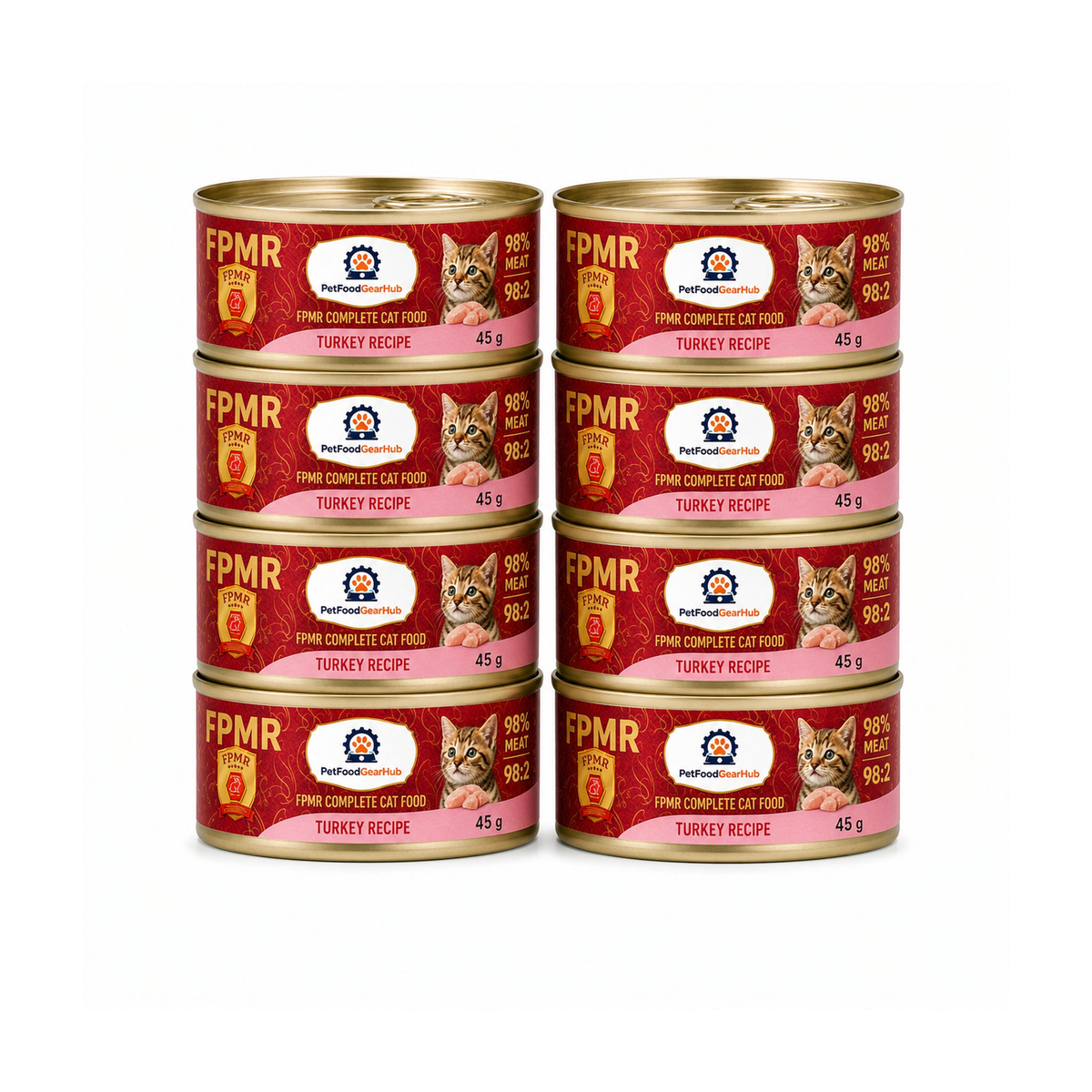PetFoodGearHub FPMR turkey recipe complete wet cat food for adult cats and kittens, eight 45 g cans