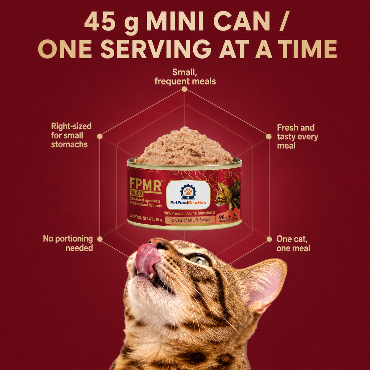 FPMR 45 g mini can serving guide for adult cats and kittens