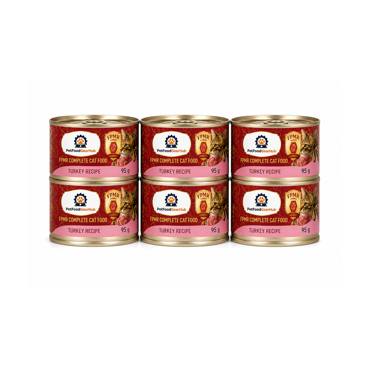 PetFoodGearHub FPMR turkey recipe complete wet cat food for adult cats and kittens, six-can pack