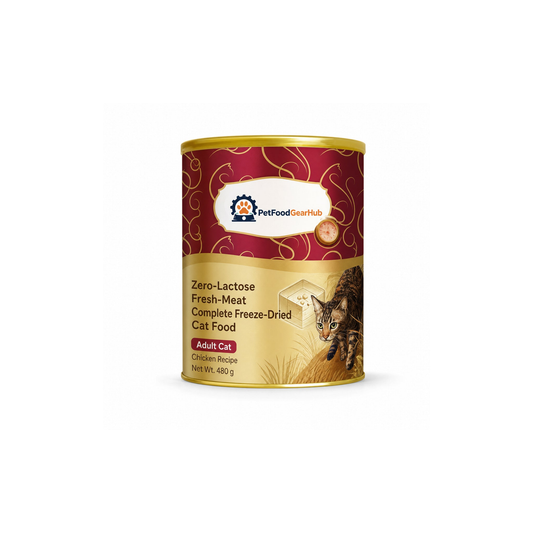 PetFoodGearHub zero-lactose fresh-meat complete freeze-dried cat food for adult cats, chicken recipe, one package, 480 g each