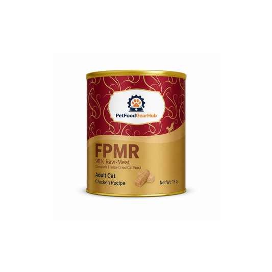 PetFoodGearHub FPMR 98% raw-meat complete freeze-dried cat food for adult cats, chicken recipe, one package, 15 g each