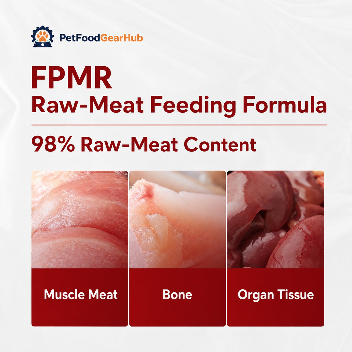FPMR raw-meat feeding formula with muscle meat, bone and organ tissue