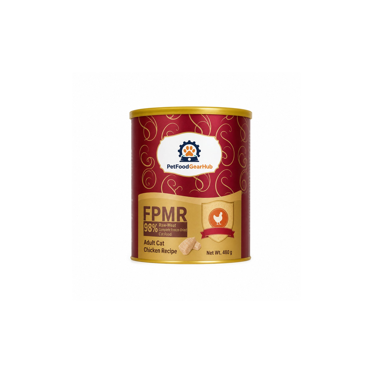 PetFoodGearHub FPMR 98% raw-meat complete freeze-dried cat food for adult cats, chicken recipe, one package, 480 g each