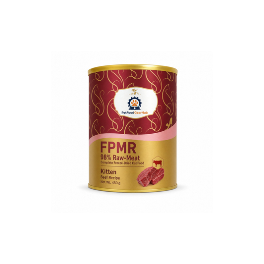 PetFoodGearHub FPMR 98% raw-meat complete freeze-dried cat food for kittens, beef recipe, one package, 480 g each