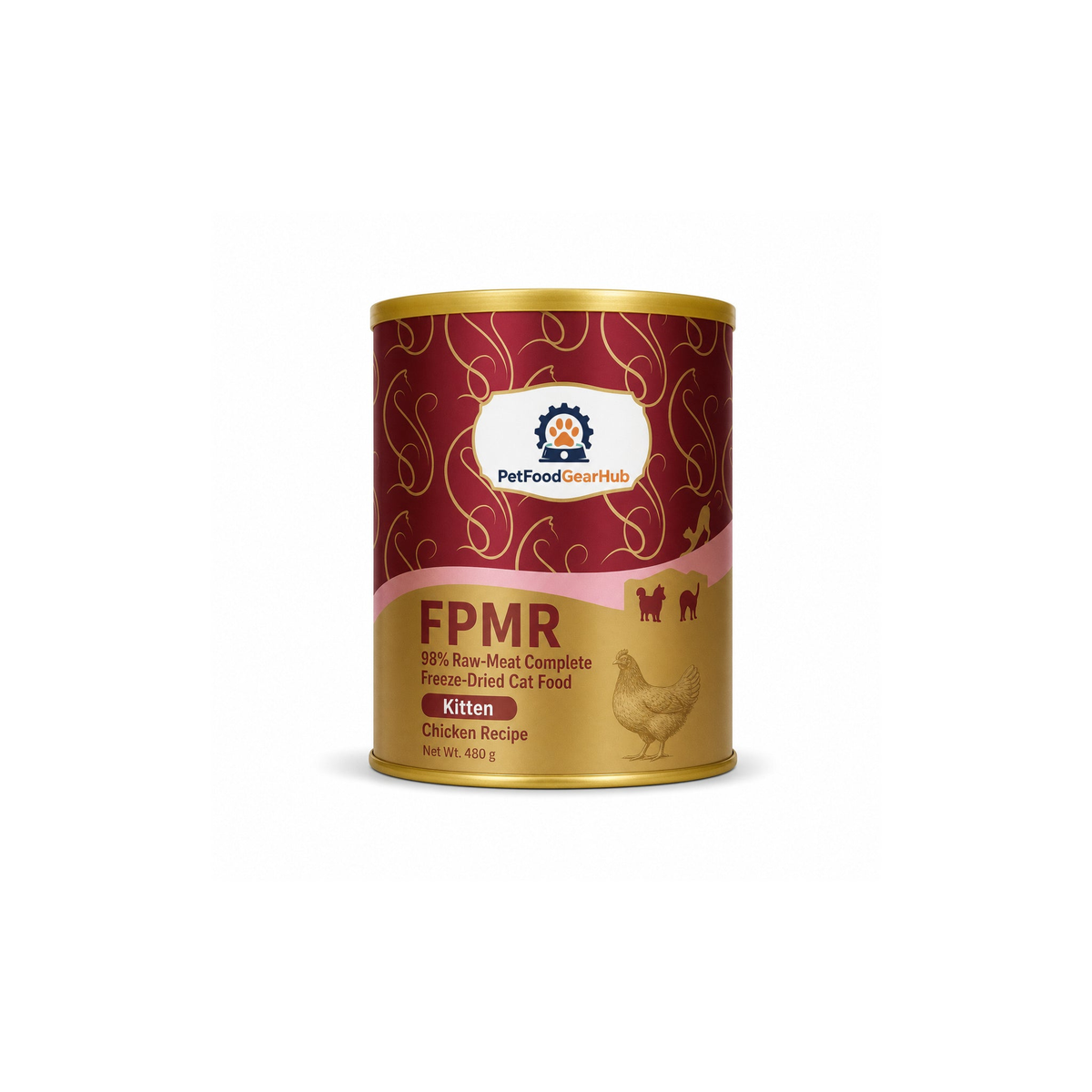PetFoodGearHub FPMR 98% raw-meat complete freeze-dried cat food for kittens, chicken recipe, one package, 480 g each