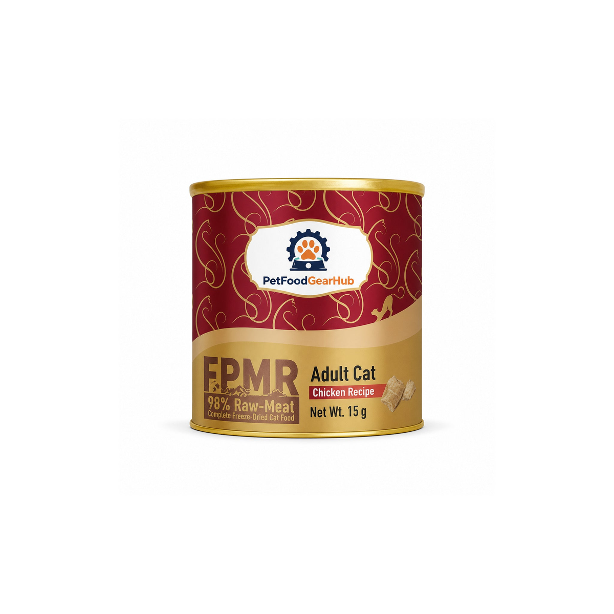 PetFoodGearHub FPMR 98% raw-meat complete freeze-dried cat food for adult cats, chicken recipe, one package, 15 g each