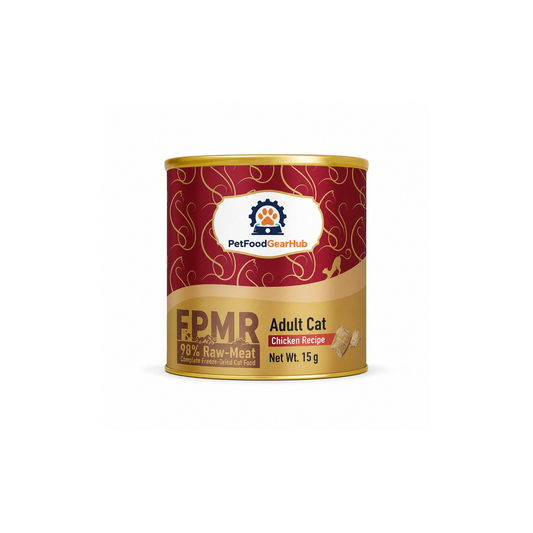 PetFoodGearHub FPMR 98% raw-meat complete freeze-dried cat food for adult cats, chicken recipe, one package, 15 g each