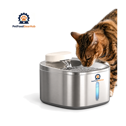 PetFoodGearHub 3.5 L Cordless Stainless Steel Pet Fountain on a pure white background