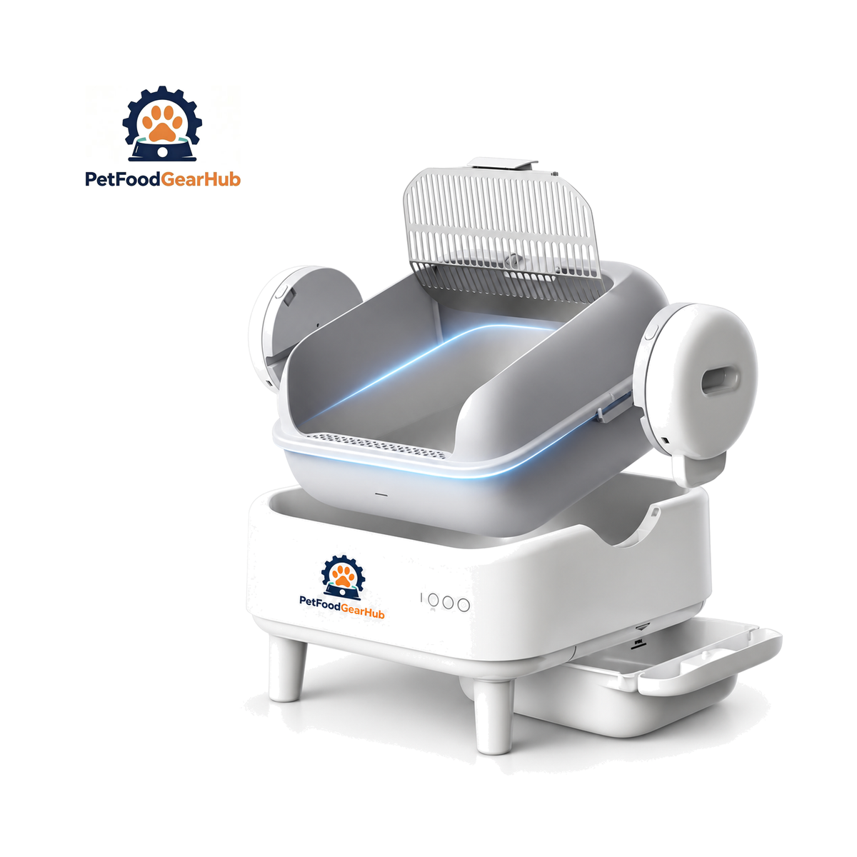 PetFoodGearHub 11 L Open Automatic Cat Litter Box on a pure white background