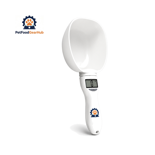 PetFoodGearHub Digital Pet Food Measuring Scoop on a pure white background