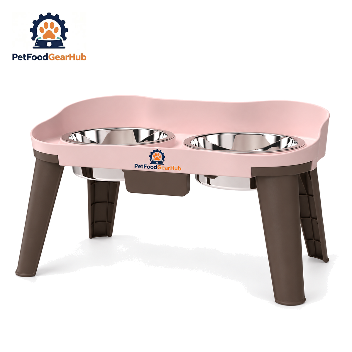 PetFoodGearHub Elevated Double Stainless Steel Pet Bowl Stand — Peach Pink Double Bowl L, up to 20 kg