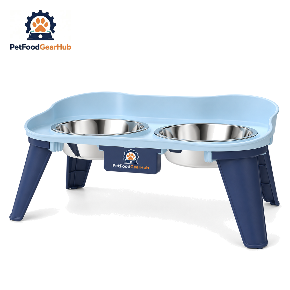 PetFoodGearHub Elevated Double Stainless Steel Pet Bowl Stand — Light Blue Double Bowl M, up to 10 kg