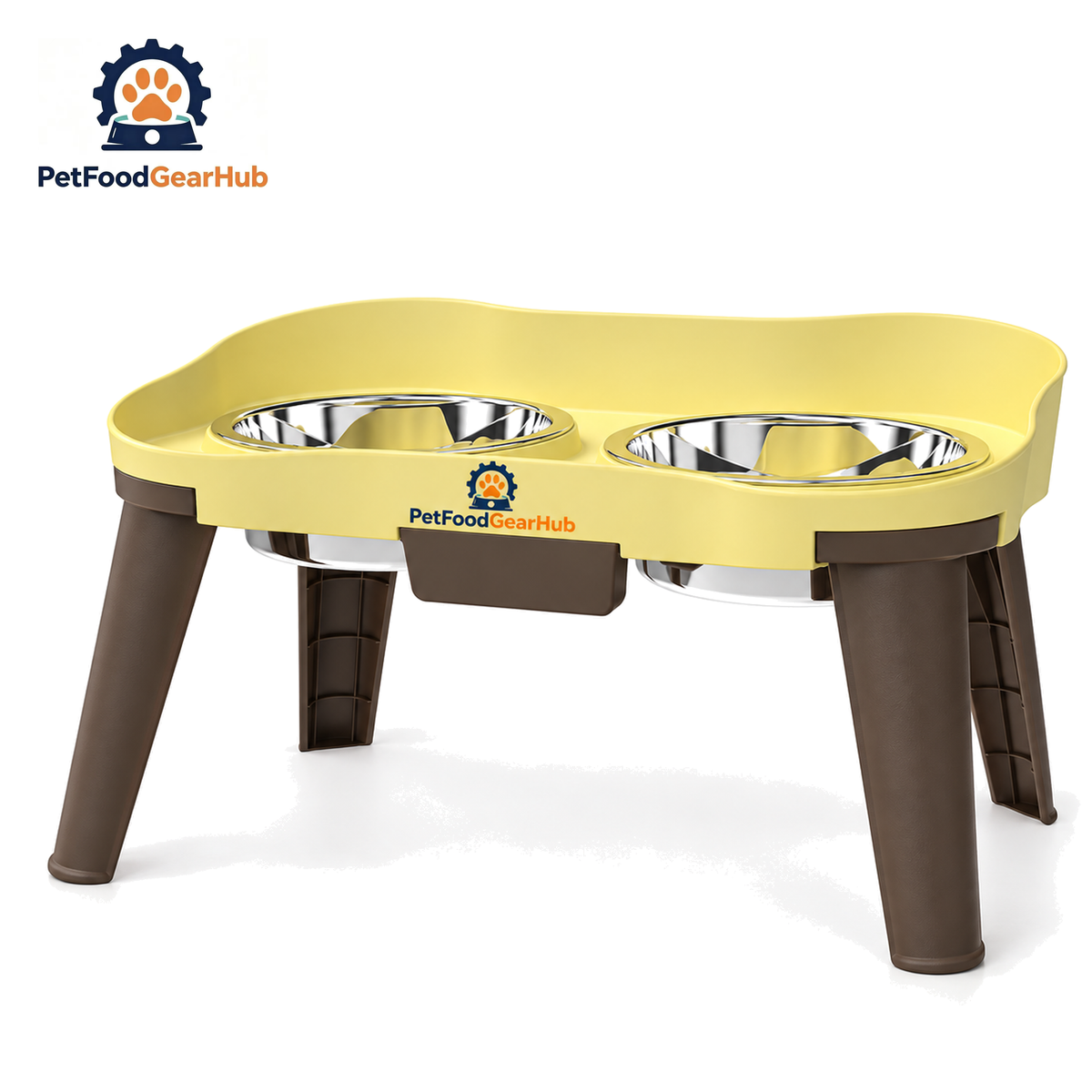 PetFoodGearHub Elevated Double Stainless Steel Pet Bowl Stand — Cream Yellow Double Bowl XL, up to 50 kg