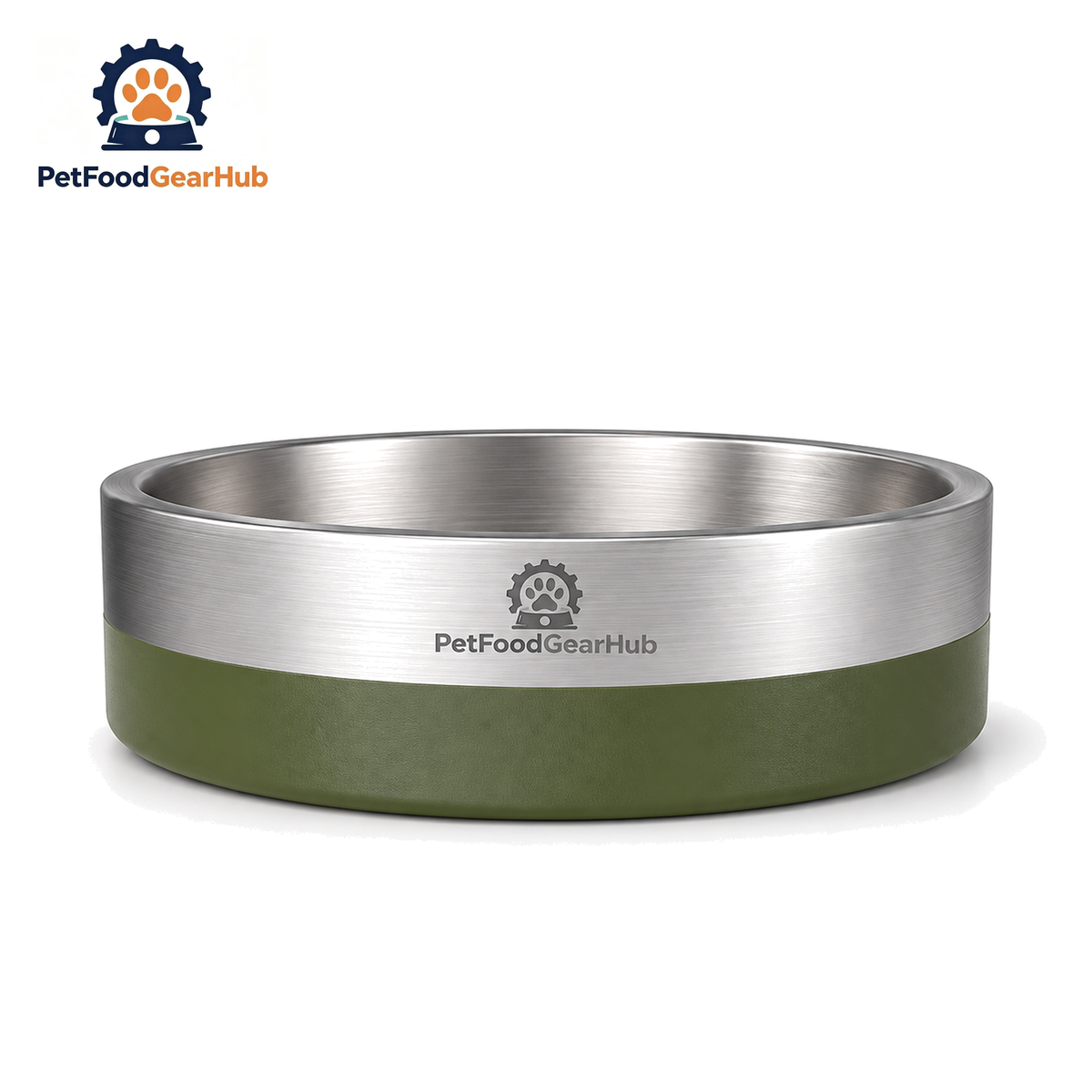 PetFoodGearHub Double-Wall 304 Stainless Steel Pet Bowl — 304 Stainless Steel Bowl S, Pine Green