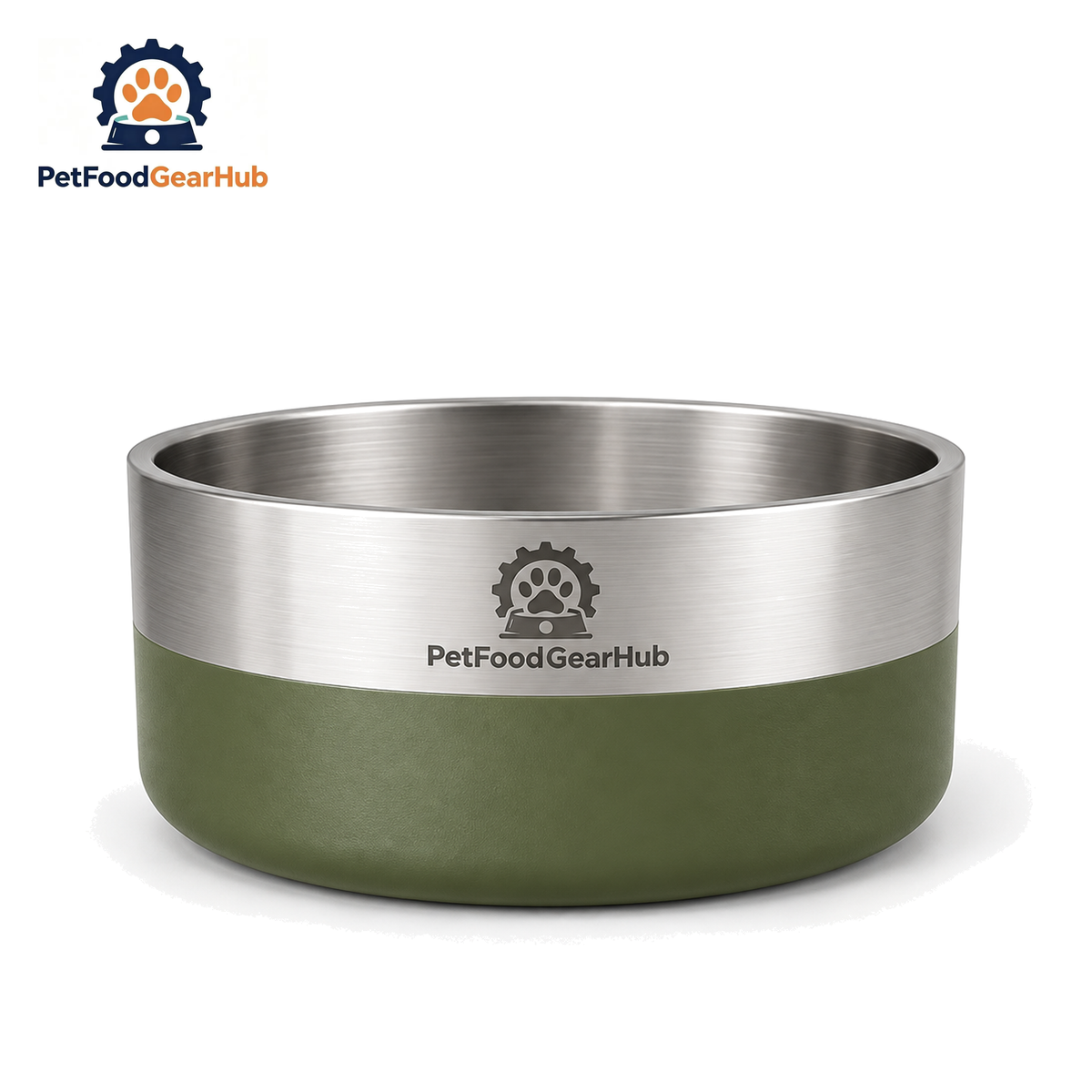 PetFoodGearHub Double-Wall 304 Stainless Steel Pet Bowl — 304 Stainless Steel Bowl M, Pine Green