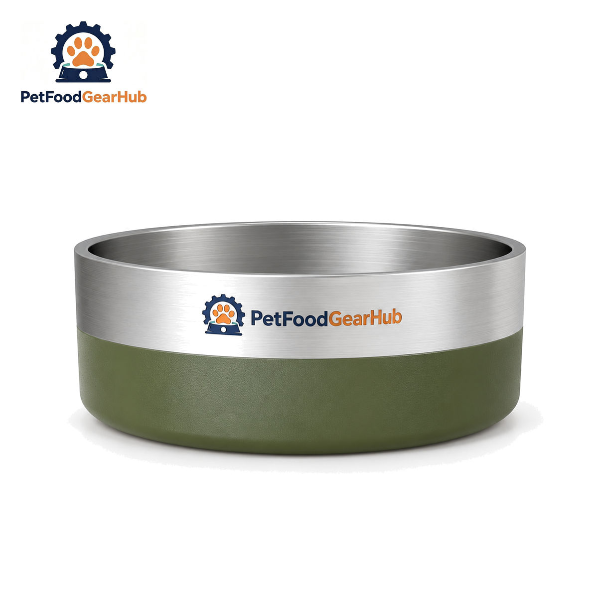 PetFoodGearHub Double-Wall 304 Stainless Steel Pet Bowl — 304 Stainless Steel Bowl L, Pine Green