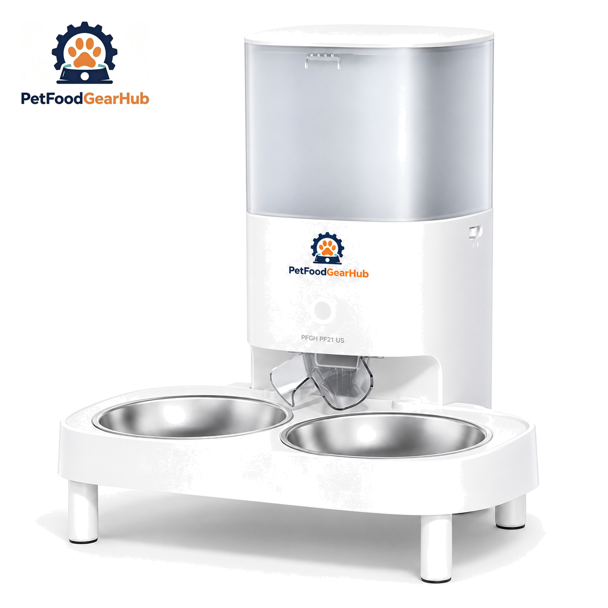 PetFoodGearHub PFGH PF21 US Smart Automatic Pet Feeder — PFGH PF21 US Elevated Dual Stainless Steel Bowl