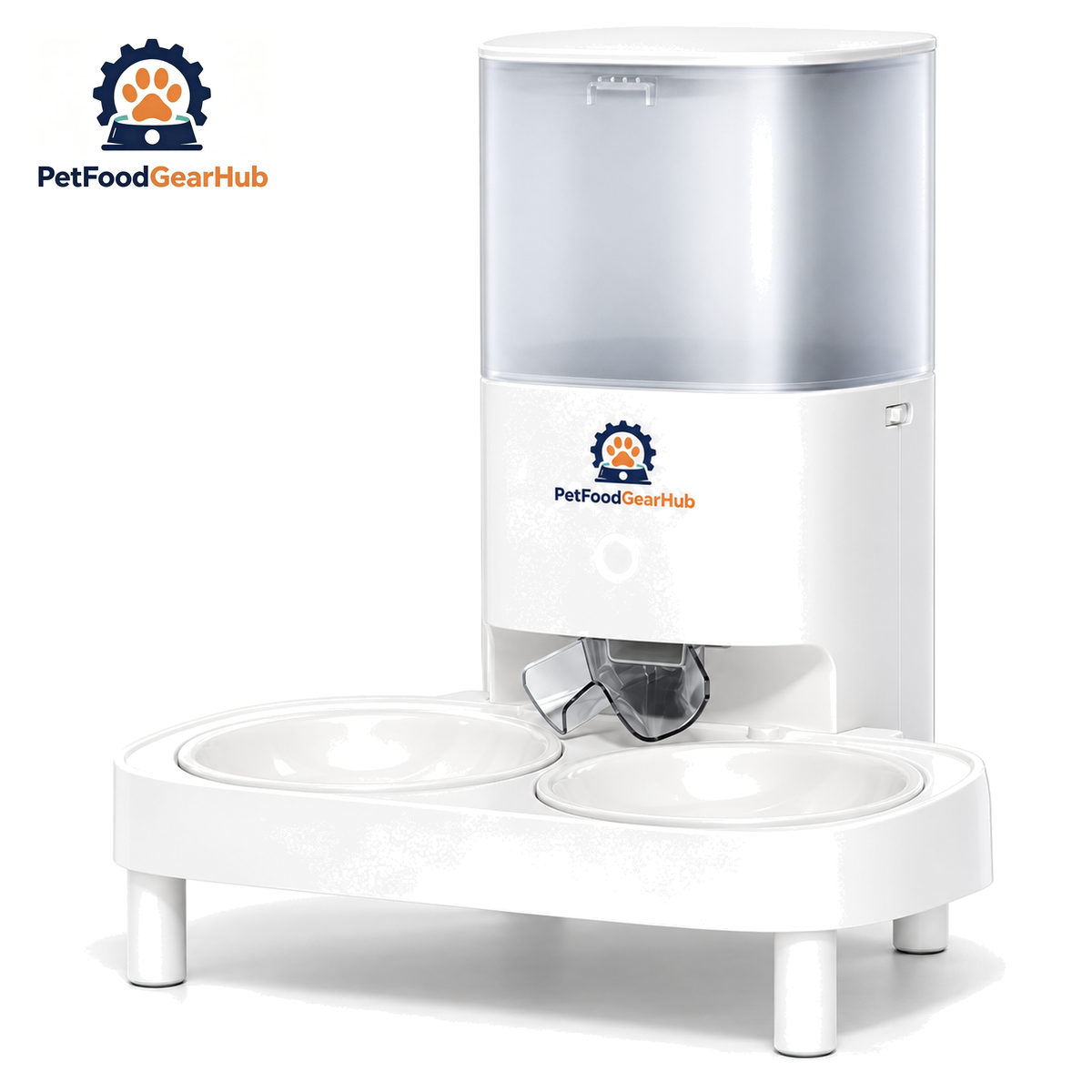 PetFoodGearHub PFGH PF21 US Smart Automatic Pet Feeder — PFGH PF21 US Elevated Dual Ceramic Bowl