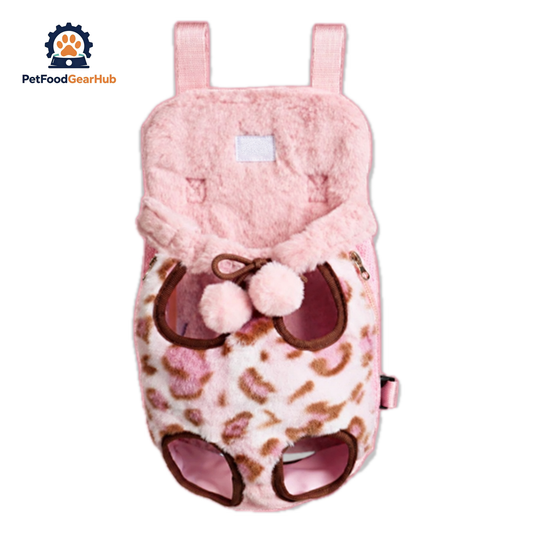PetFoodGearHub Front Carry Cat Carrier in Pink Leopard Print | Plush Cat Carrier Backpack | PetFoodGearHub