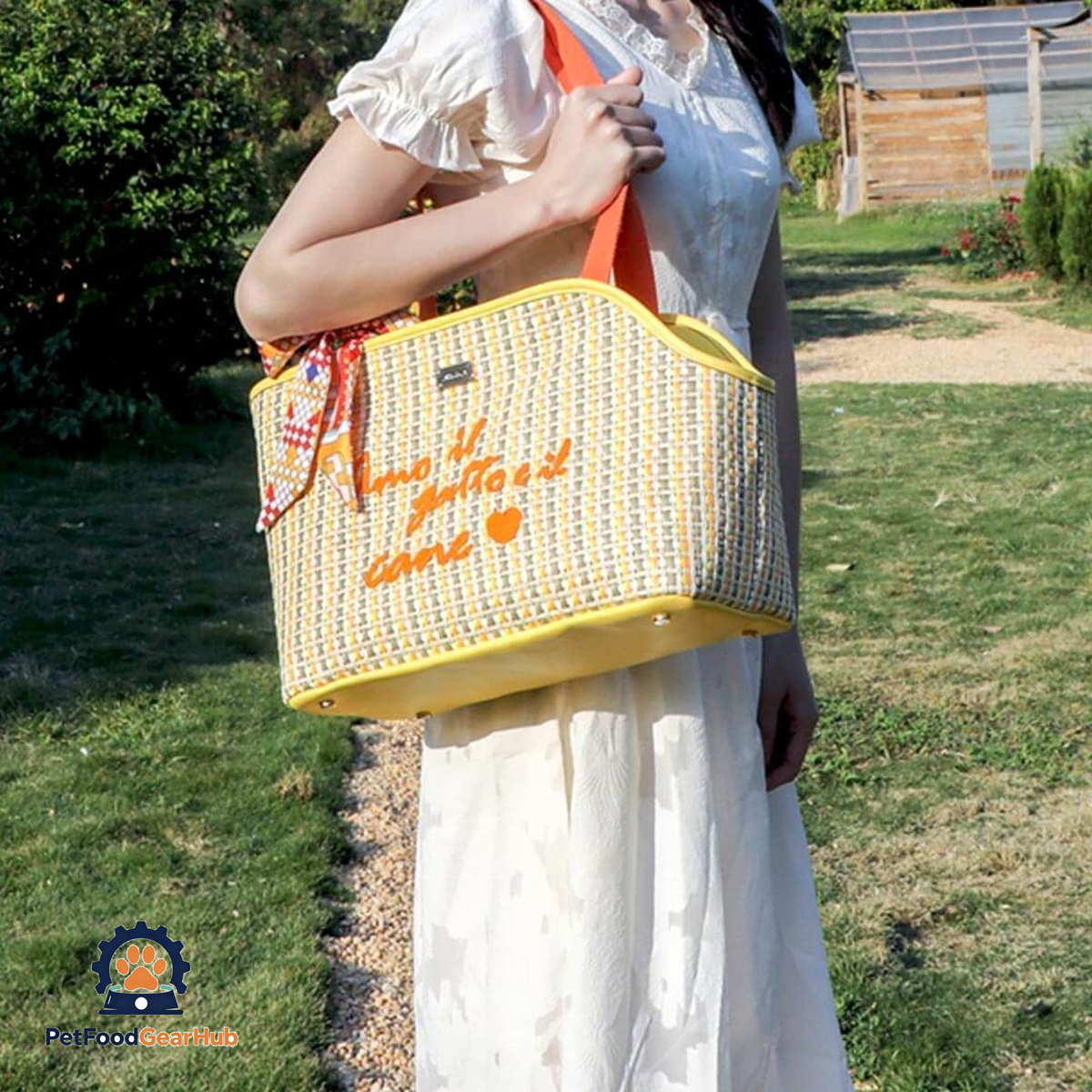 Holding PetFoodGearHub Woven Cat Carrier With Printed Scarf | PetFoodGearHub