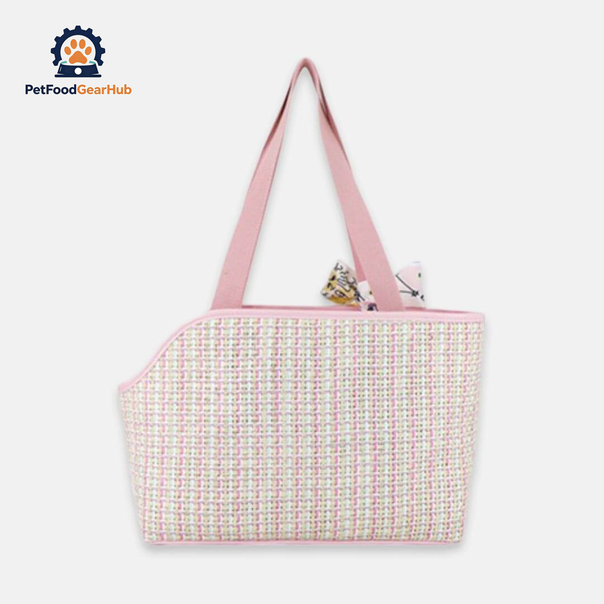 Back of PetFoodGearHub Woven Cat Carrier With Pink Handles and Printed Scarf | PetFoodGearHub