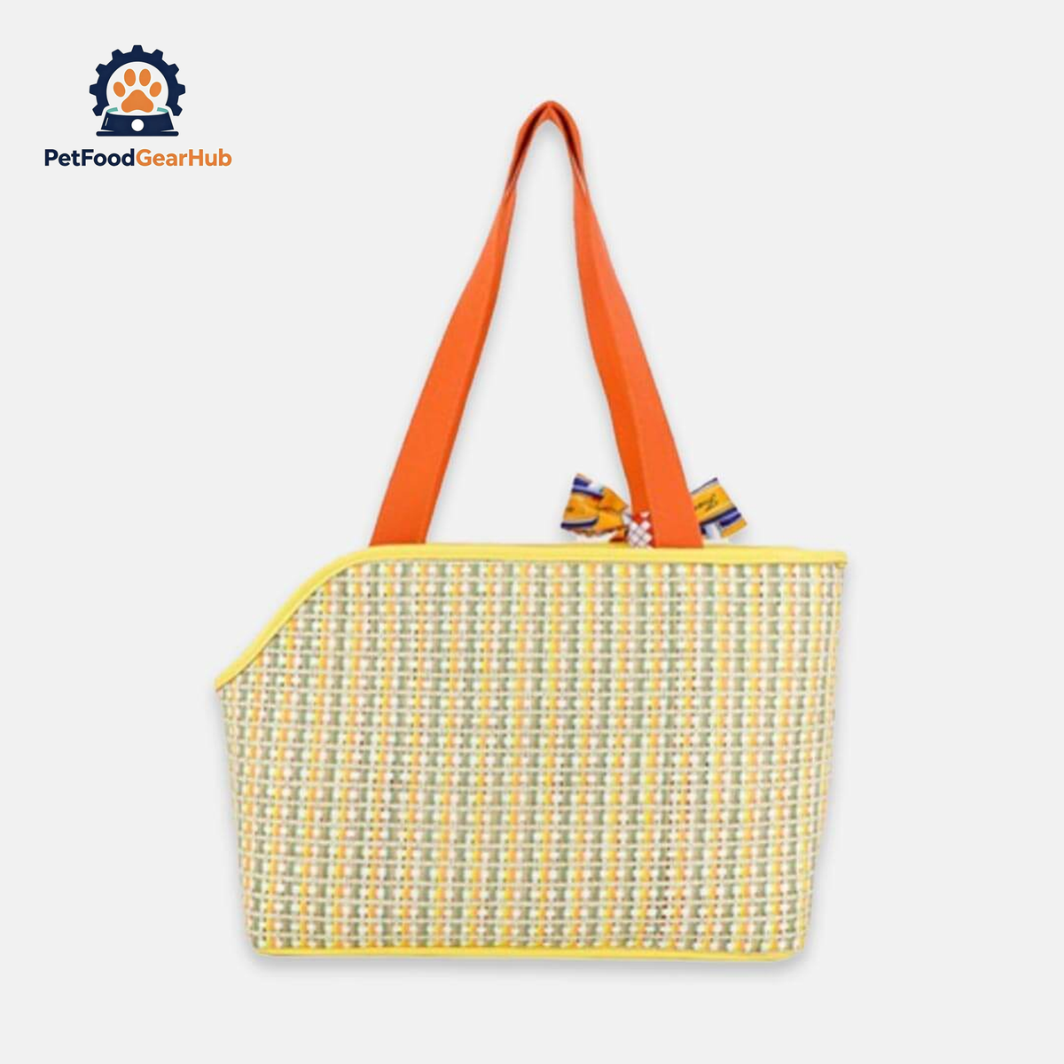 Back of PetFoodGearHub Woven Cat Carrier With Orange Handles and Printed Scarf | PetFoodGearHub