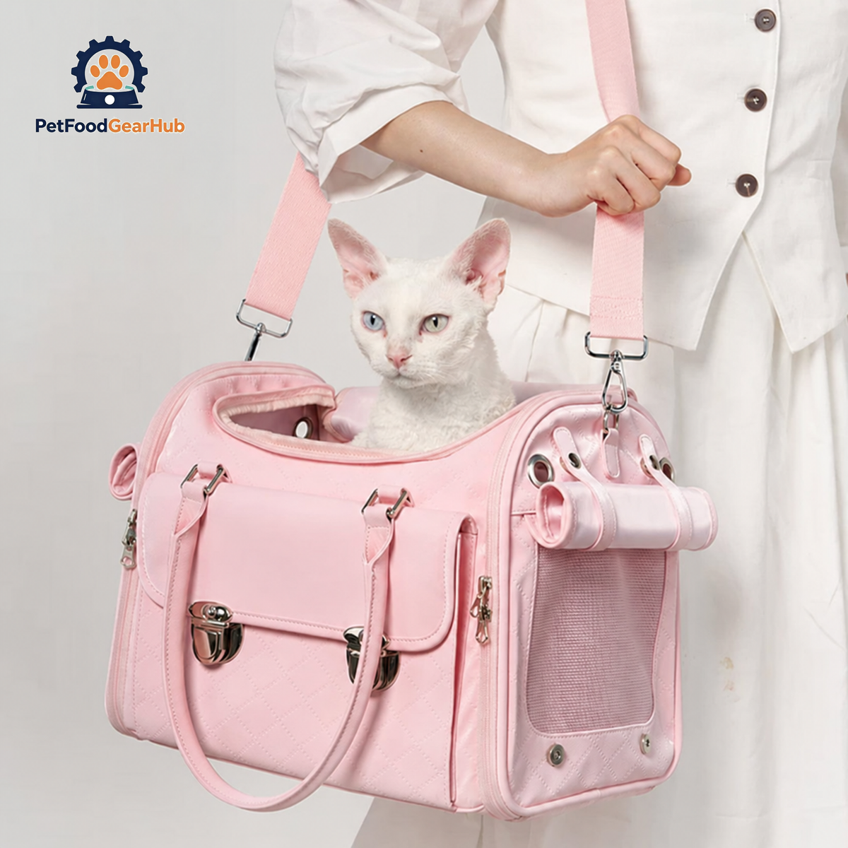 PetFoodGearHub Romy Airline Cat Carrier in Pink with Shoulder Strap | PetFoodGearHub