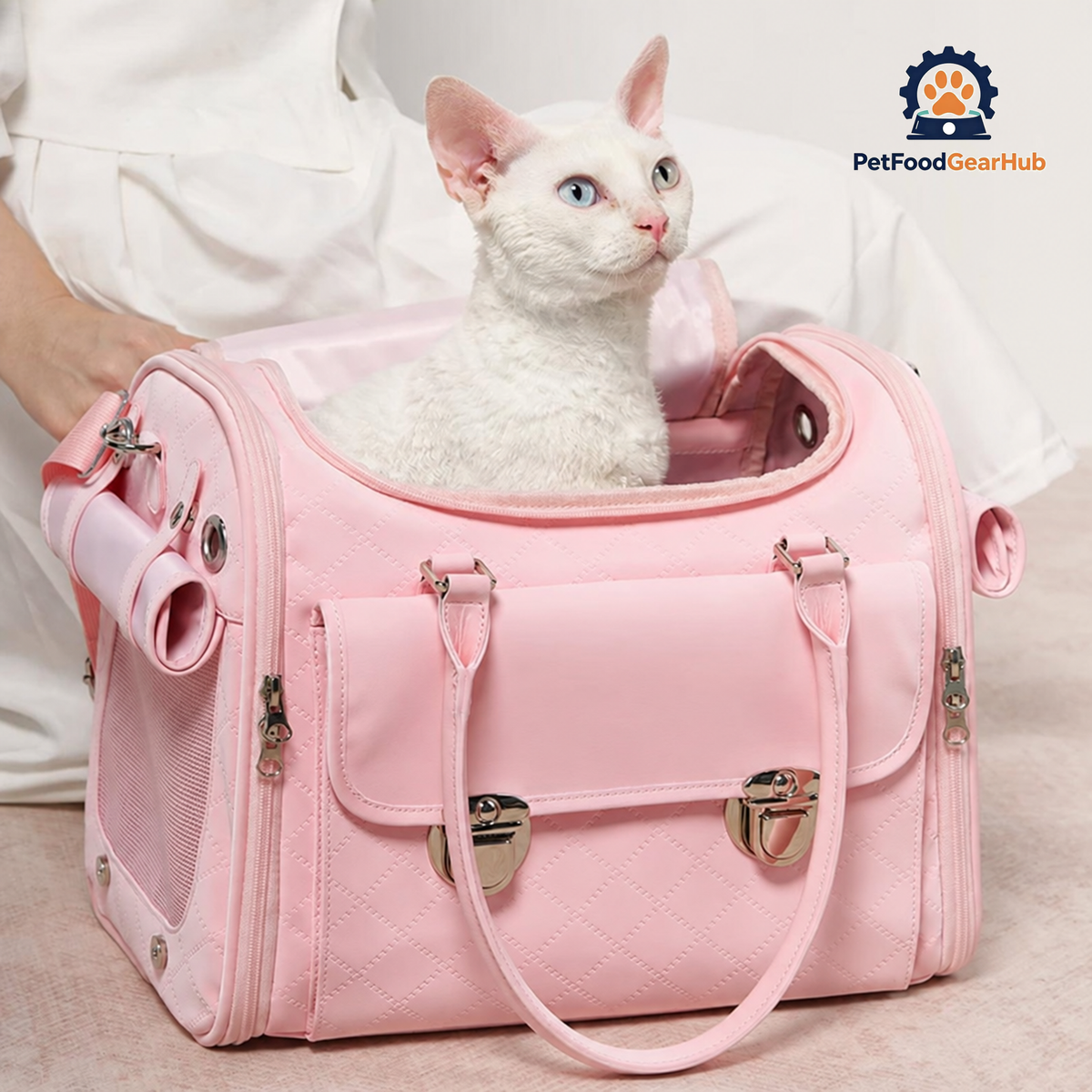PetFoodGearHub Romy Airline Cat Carrier in Pink with Cat | PetFoodGearHub