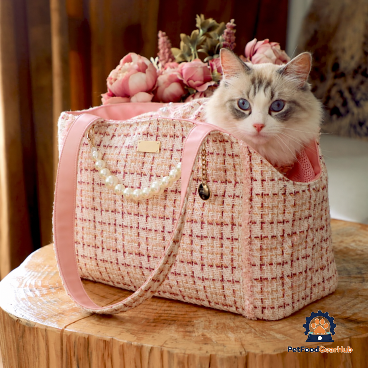 Cat Relaxing in Pink PetFoodGearHub Cat Shoulder Bag | PetFoodGearHub