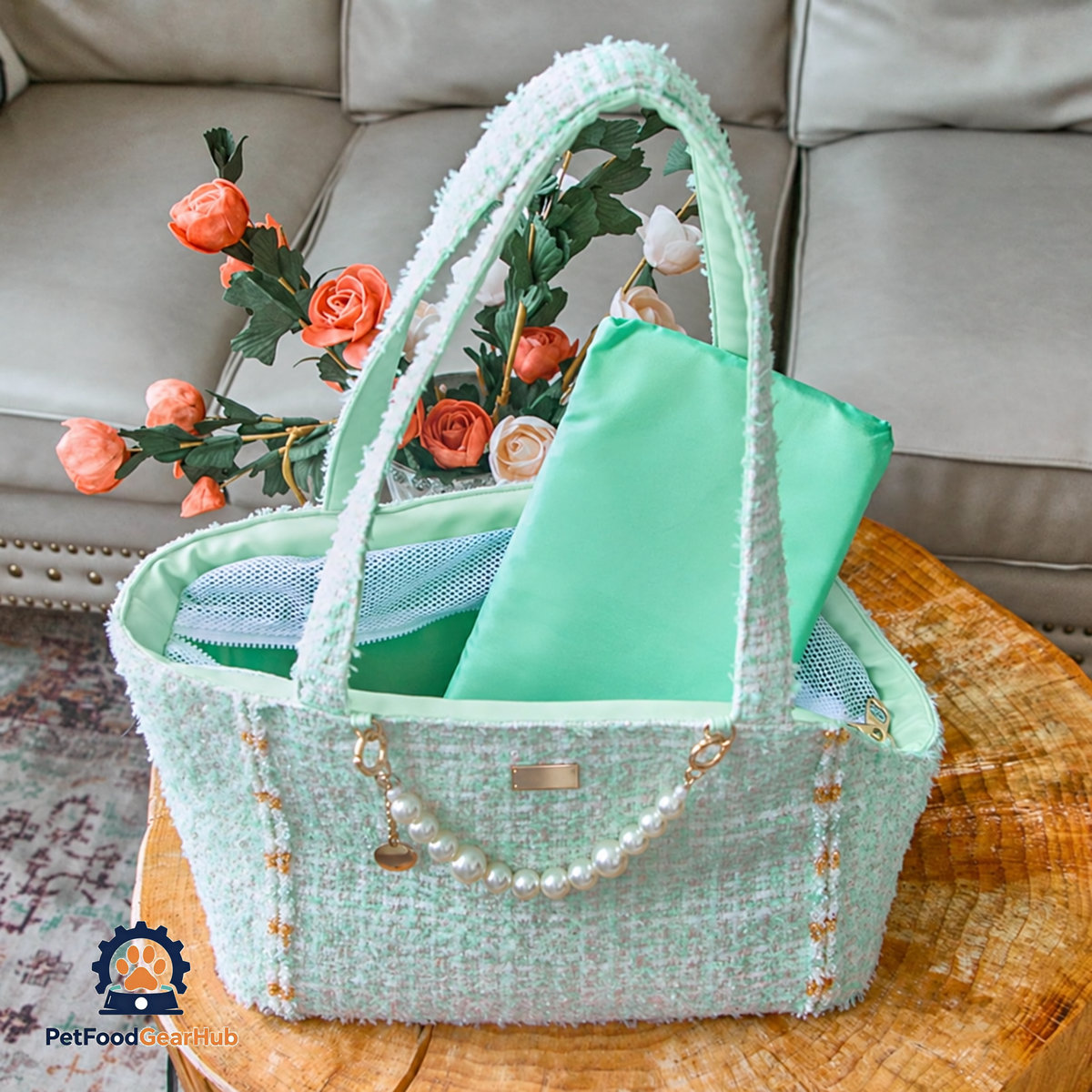 PetFoodGearHub Cat Shoulder Bag in Mint Green | PetFoodGearHub