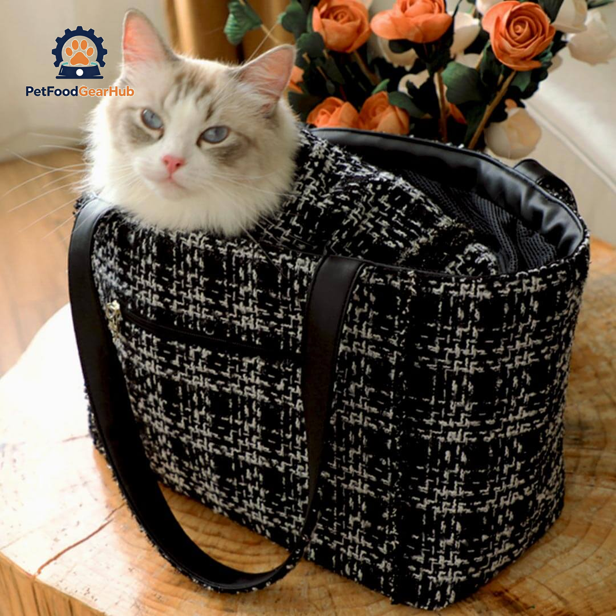 Cat Relaxing in Black PetFoodGearHub Cat Shoulder Bag | PetFoodGearHub