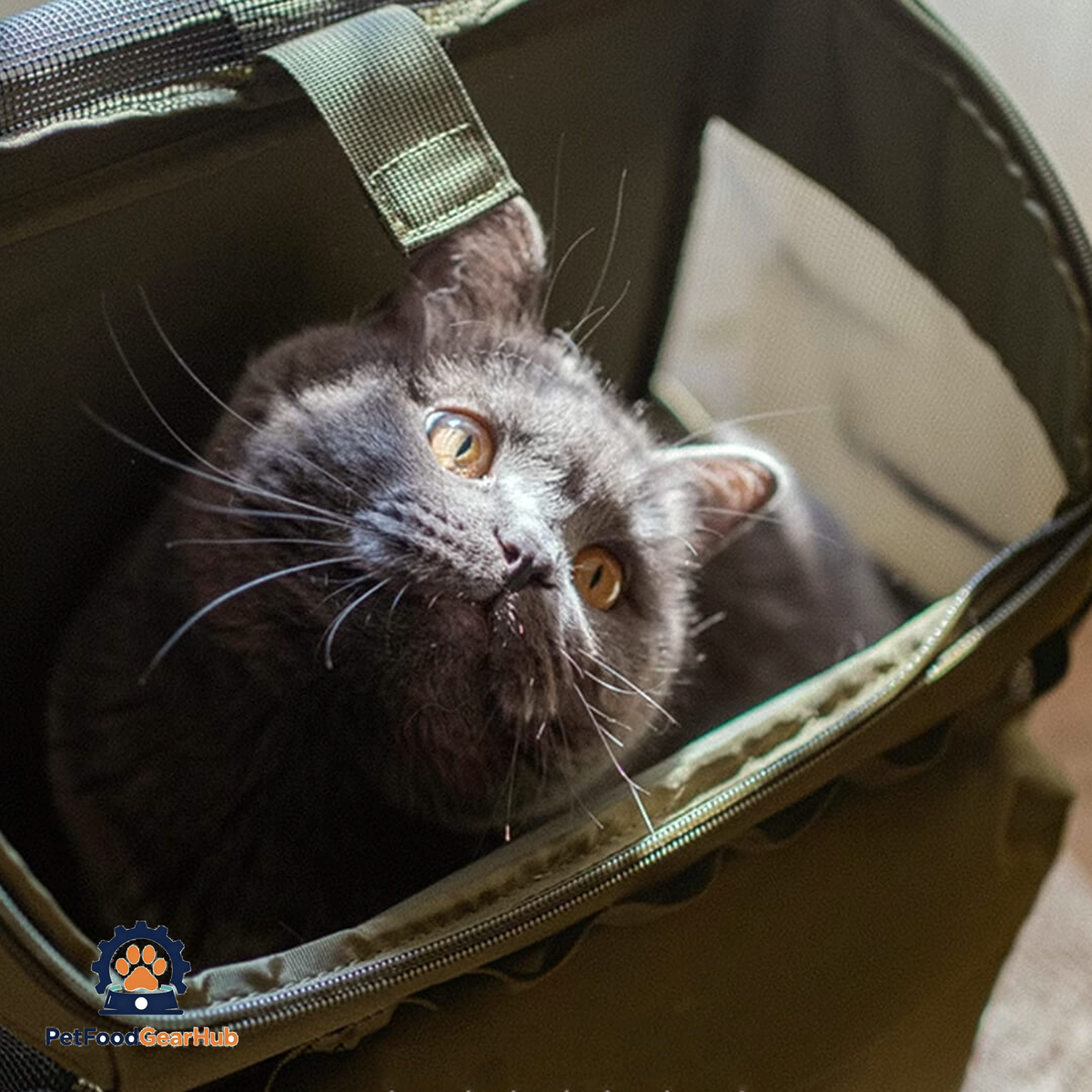 Cat Inside a Green Cat Backpack | PetFoodGearHub