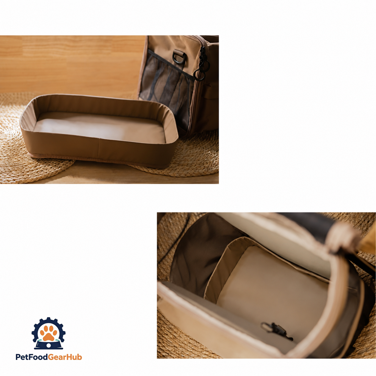 Outdoor Stylish Cat Backpack with Litter Tray in Tan | PetFoodGearHub