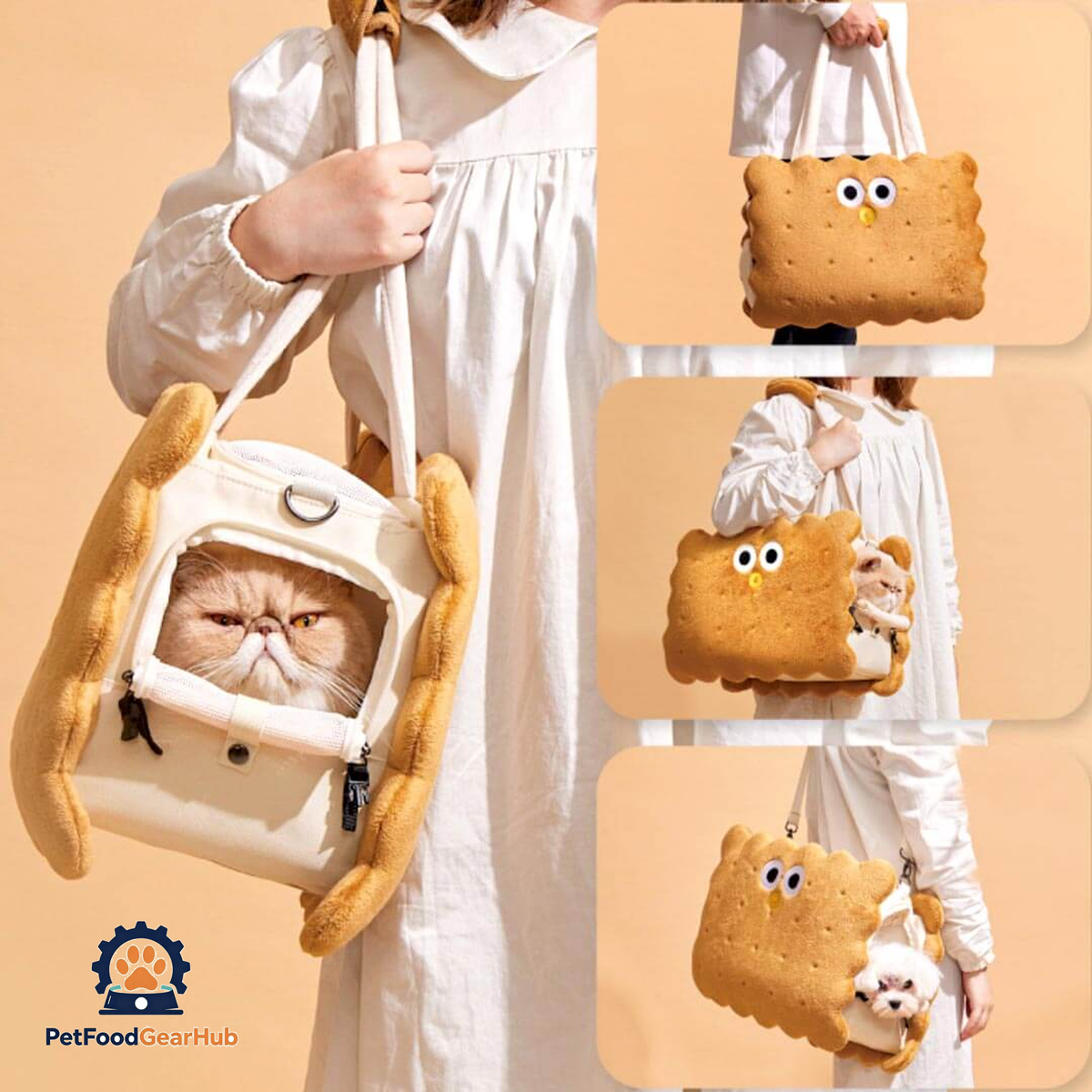 PetFoodGearHub Cookie 2-in-1 Cat Handbag & Shoulder Bag | Stylish Brown Cat Bag | PetFoodGearHub