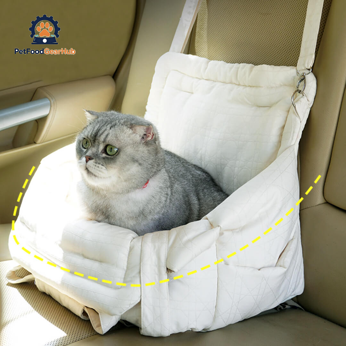 Cat Seated Comfortably in Car Carrier with Adjustable Front Opening | PetFoodGearHub