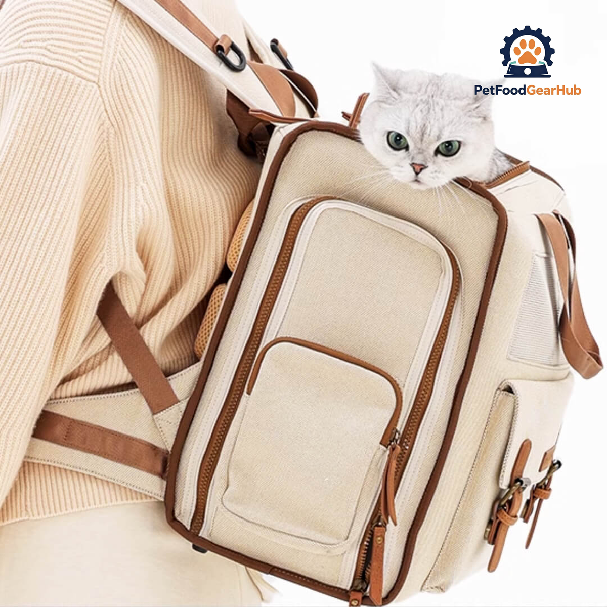 Carrying Cat with Stylish Beige Cat Backpack | PetFoodGearHub