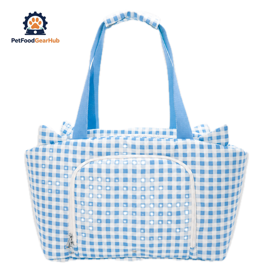 Blue Gingham PetFoodGearHub Cat Carrier | PetFoodGearHub