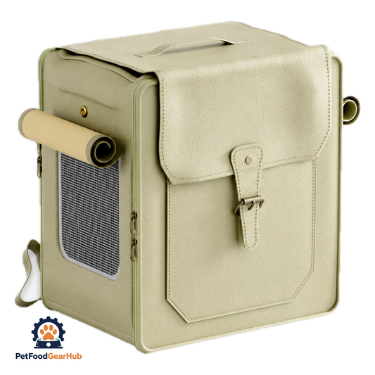 PetFoodGearHub Cat Backpack | Green Leather Cat Carrier | PetFoodGearHub