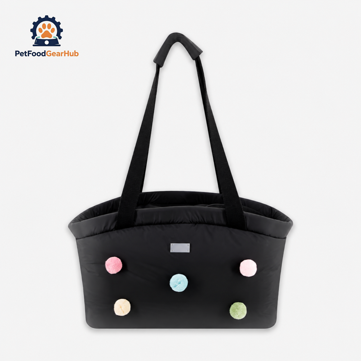 PetFoodGearHub Pompom Cat Carrier | Black Shoulder Bag | PetFoodGearHub