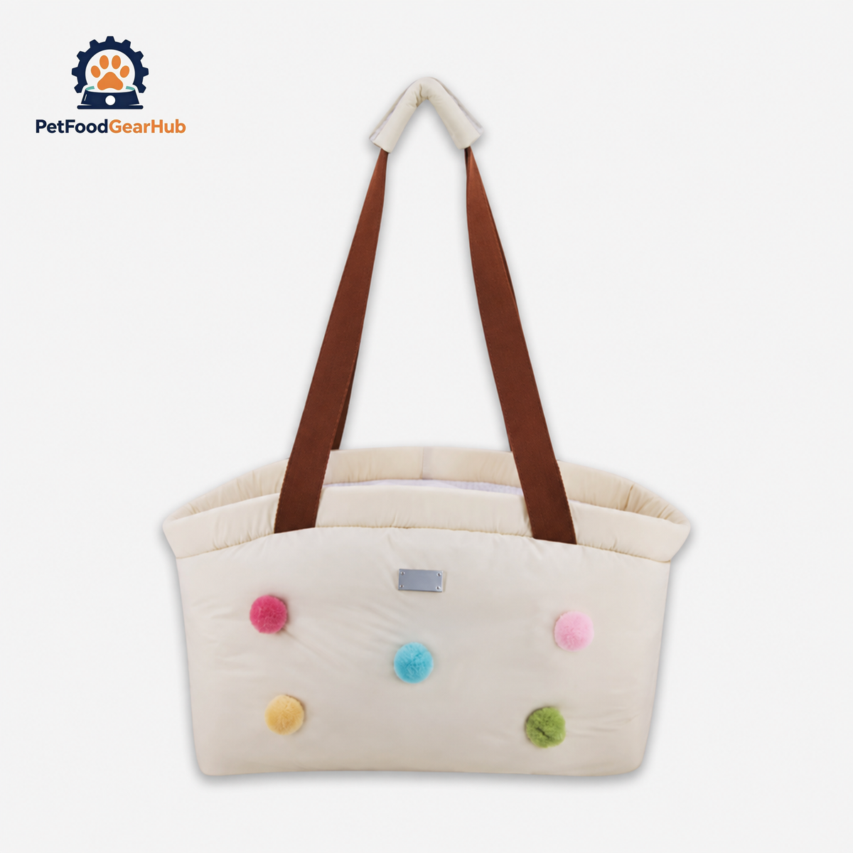 PetFoodGearHub Pompom Cat Carrier | Beige Pet Shoulder Bag | PetFoodGearHub