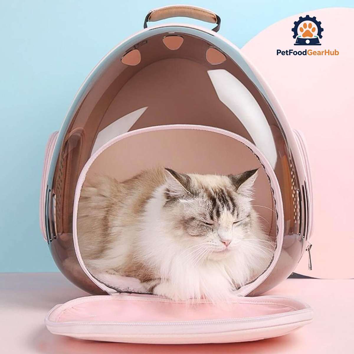 Cat Resting Inside Pink Castronaut Space Cat Backpack | PetFoodGearHub