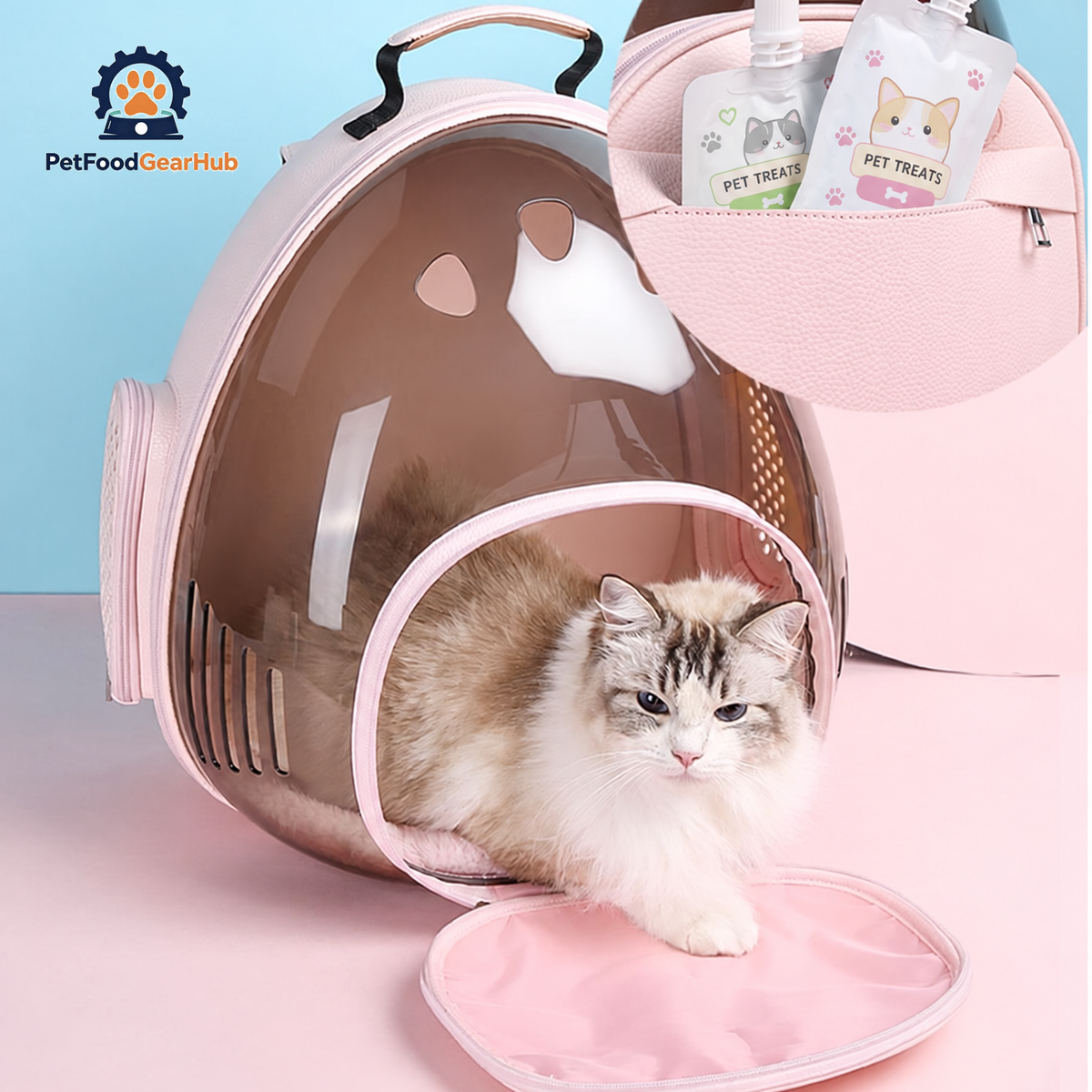 Cat Exiting the Pink Castronaut Space Cat Backpack | PetFoodGearHub