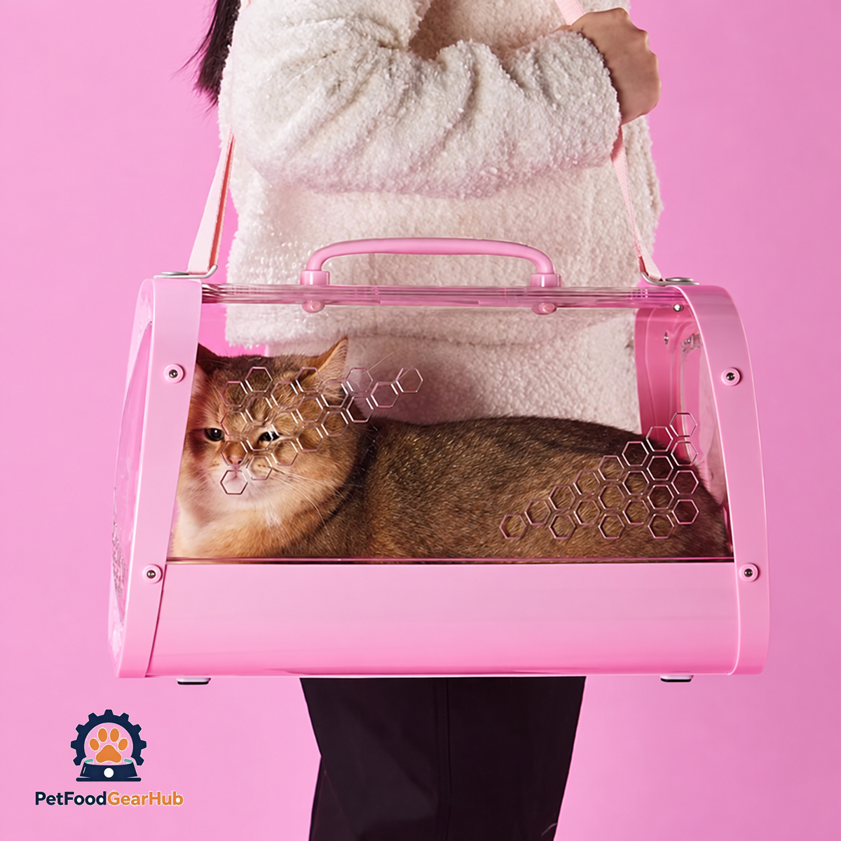 PetFoodGearHub Pink Clear Hard Cat Shoulder Bag | PetFoodGearHub