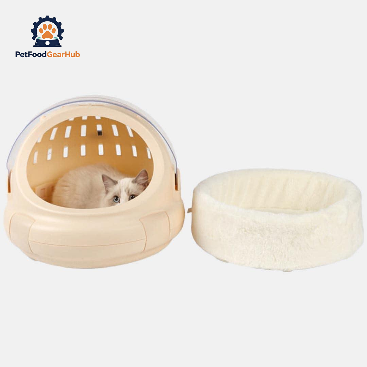 PetFoodGearHub Spaceship Cat Carrier Showing Cozy Interior Bedding | PetFoodGearHub