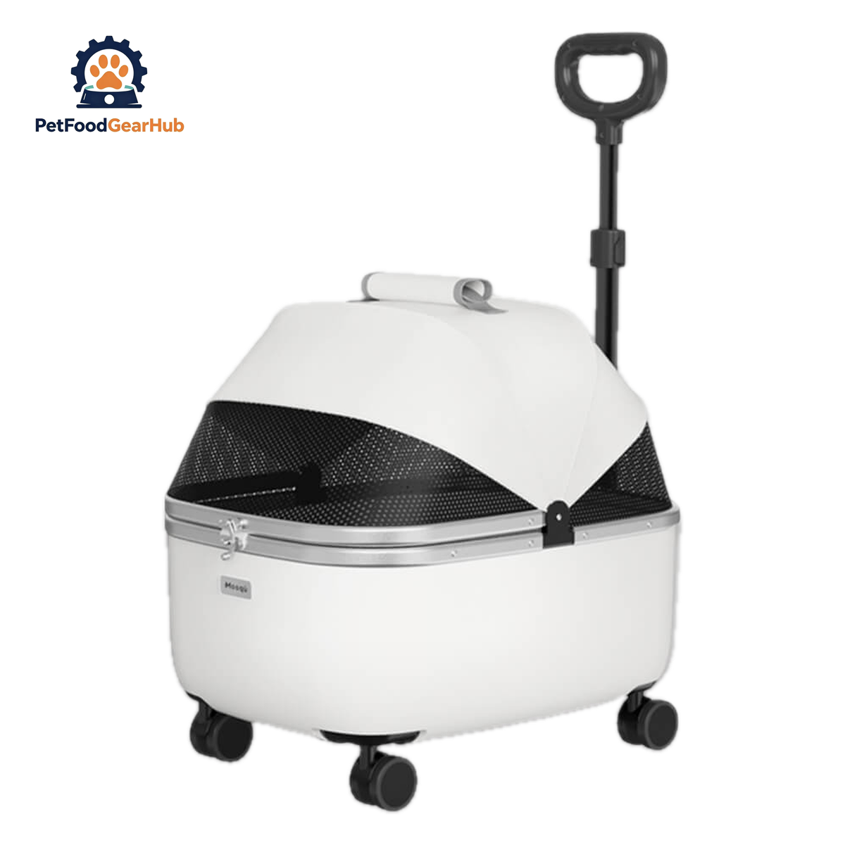White Rolling Cat Carrier with Wheels | Stylish Pet Stroller for Cats | PetFoodGearHub