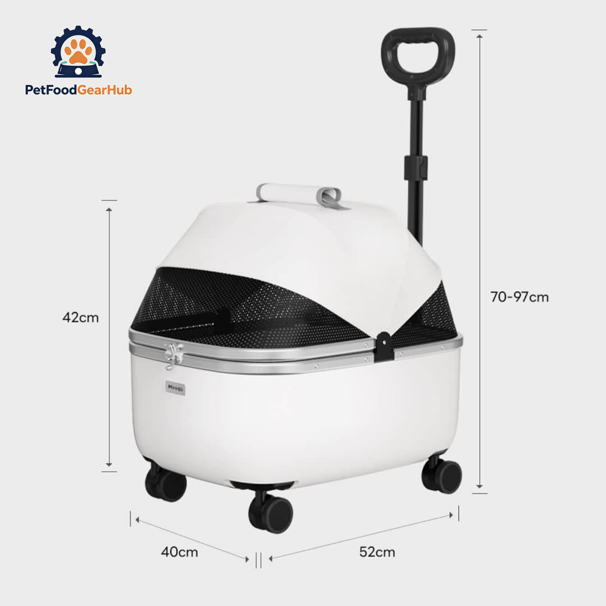 Dimensions of White Leather Cat Stroller | Stylish Cat Carrier with Wheels | PetFoodGearHub