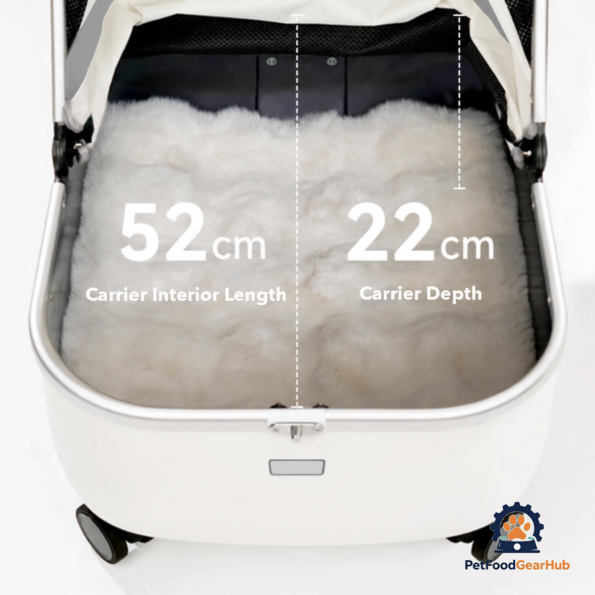 Measurements of White Cat Carrier with Wheels | Stylish Cat Stroller | PetFoodGearHub