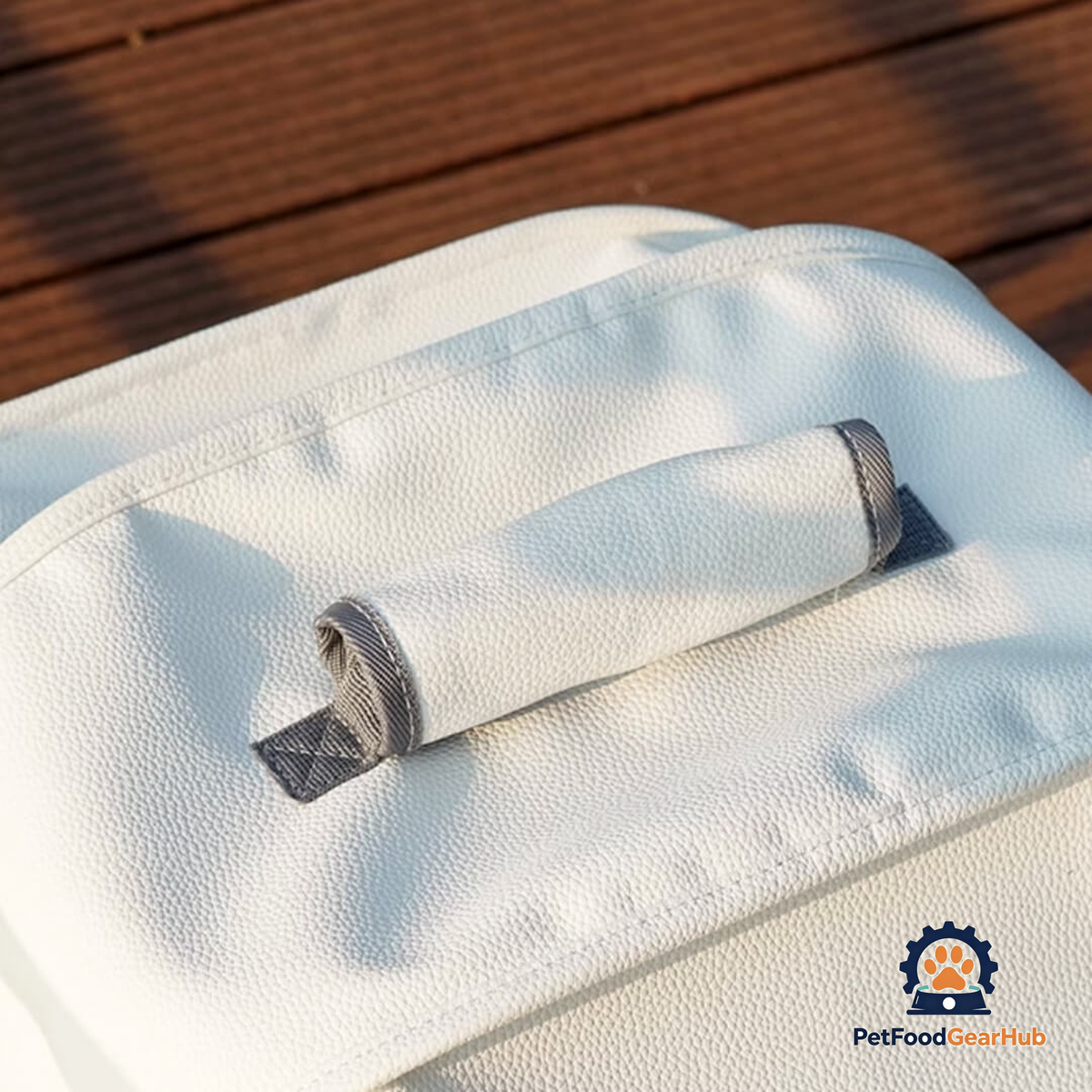 Leather Top of White Cat Carrier with Wheels | Stylish Cat Stroller | PetFoodGearHub