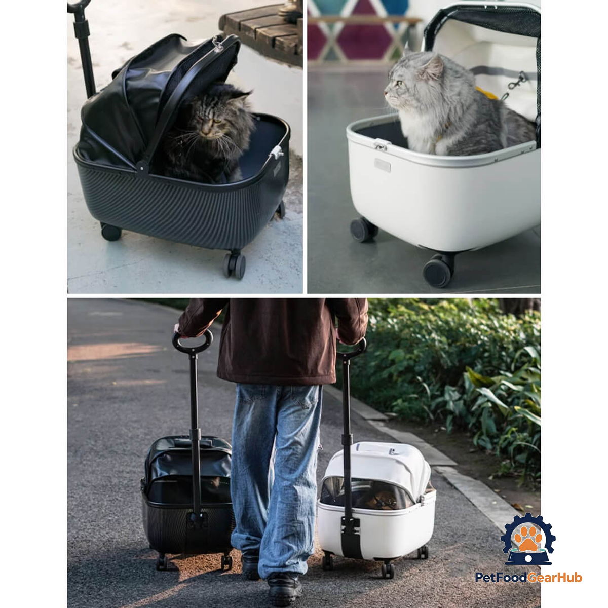 Black and White Cat Strollers | Stylish Cat Carriers with Wheels | PetFoodGearHub